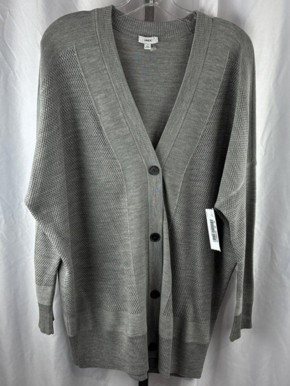 Vince Men’s Gray Waffle Knit Button Front Cardigan Sweater